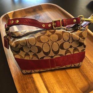 Classic Coach Micro Purse with Maroon Stripe and Leather